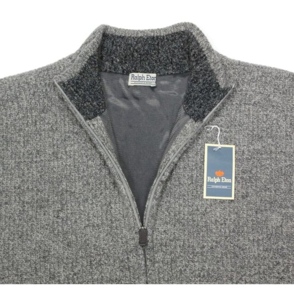 New Vintage RALPH ETON Gray Ribbed Full Zip Men's Cardigan Sweater sz L NWT /455 - Picture 2 of 6